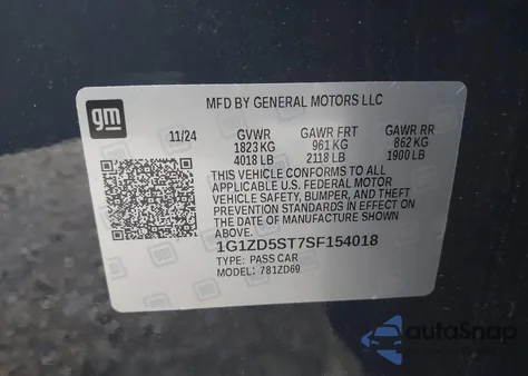 2025 Chevrolet Malibu Lt из США, поврежденный, VIN 1G1ZD5ST7SF154018